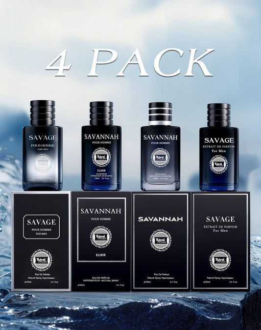 Hybrid & Company Mens 4 PCS Savage,Savannah Pour Homme Eau De Toilette Natural Spray