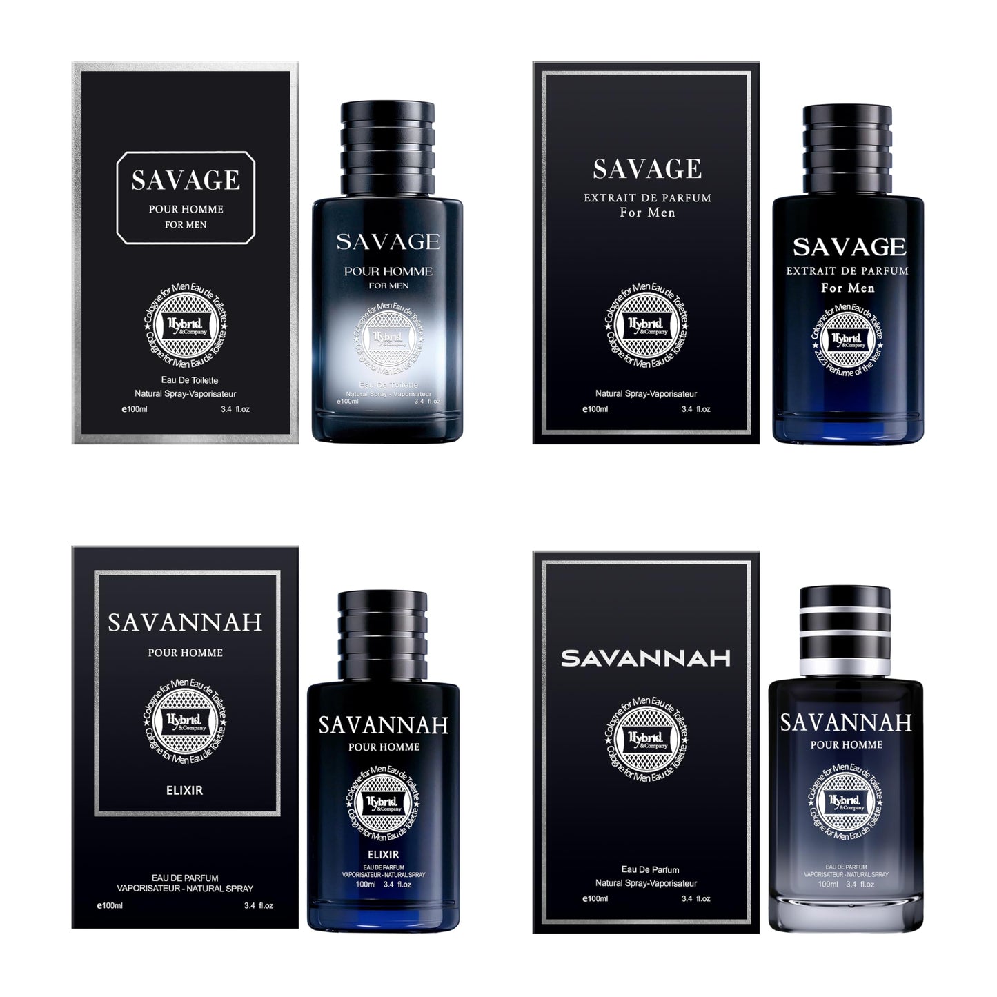 Hybrid & Company Mens 4 PCS Savage,Savannah Pour Homme Eau De Toilette Natural Spray