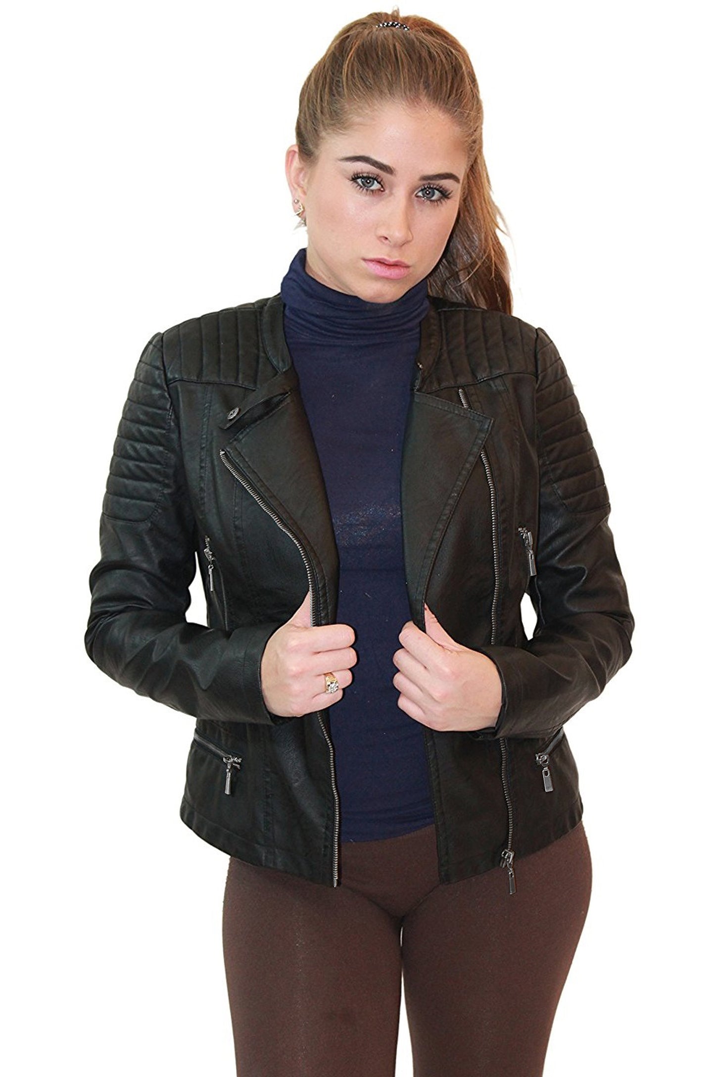 Women's Plus Faux Leather Moto Biker Jacket
