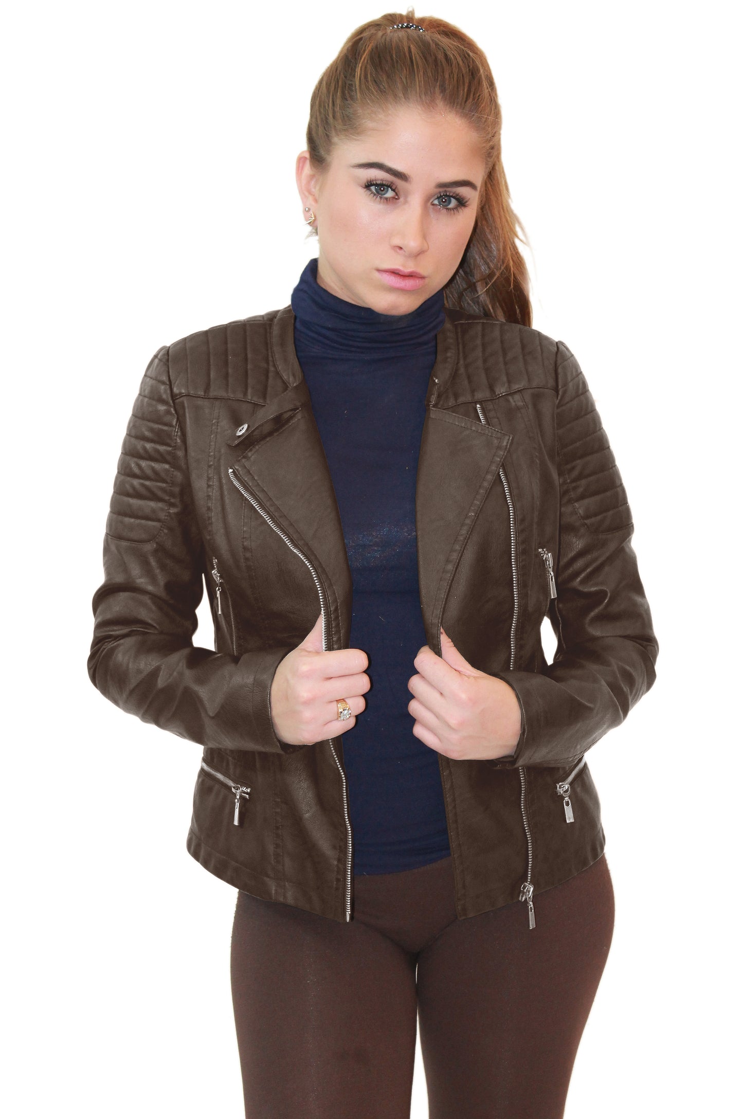 Women's Plus Faux Leather Moto Biker Jacket