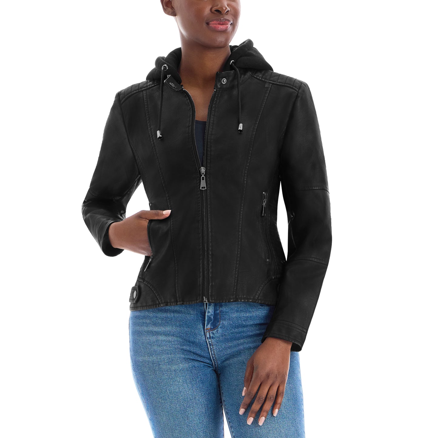 Womens Faux Leather Moto Biker Jacket