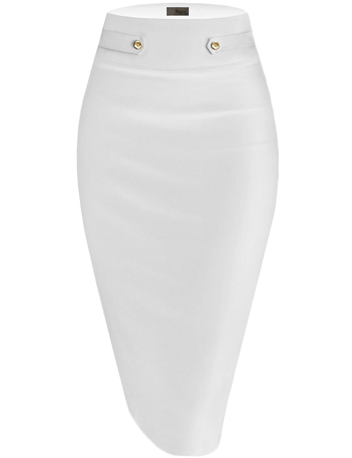Women's Premium Nylon Ponte Stretch Office Pencil Skirt with Button Details