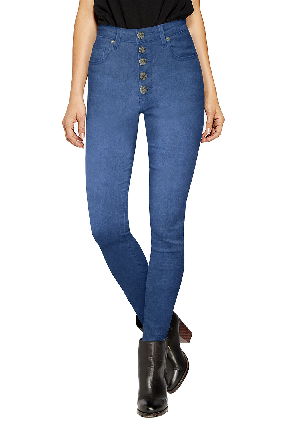 Plus Size Womens Super Stretch 5 Button High Waist Skinny Jeans
