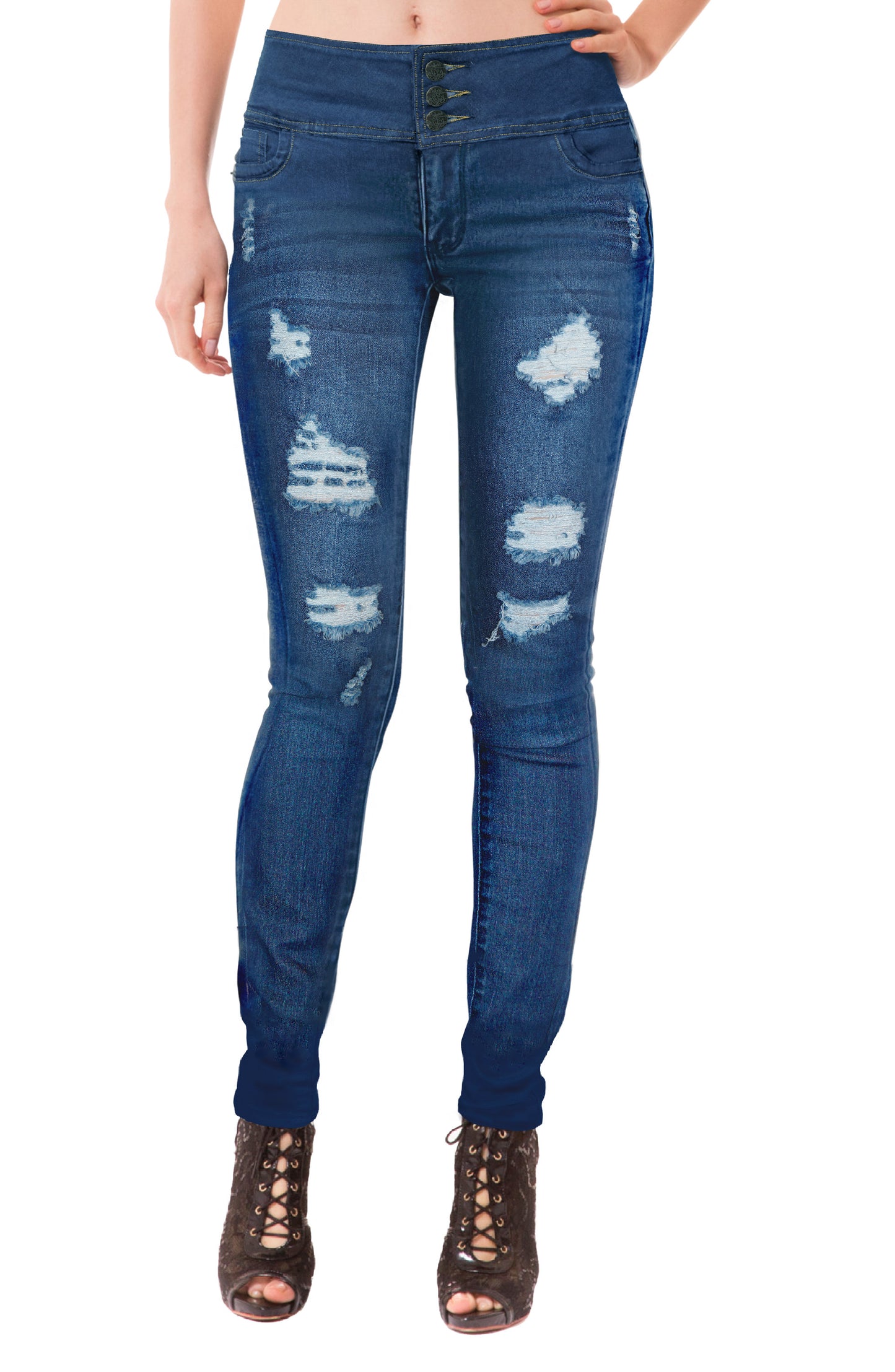Plus Size Women's Ripped/Destructed Butt Lift V3 Super Comfy Stretch Denim Jeans