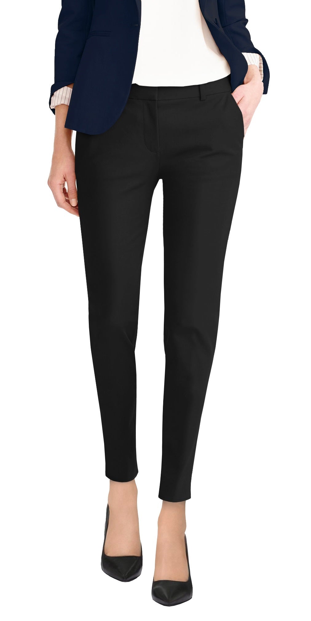 Womens Premium Stretch Flat Front Trousers Pants