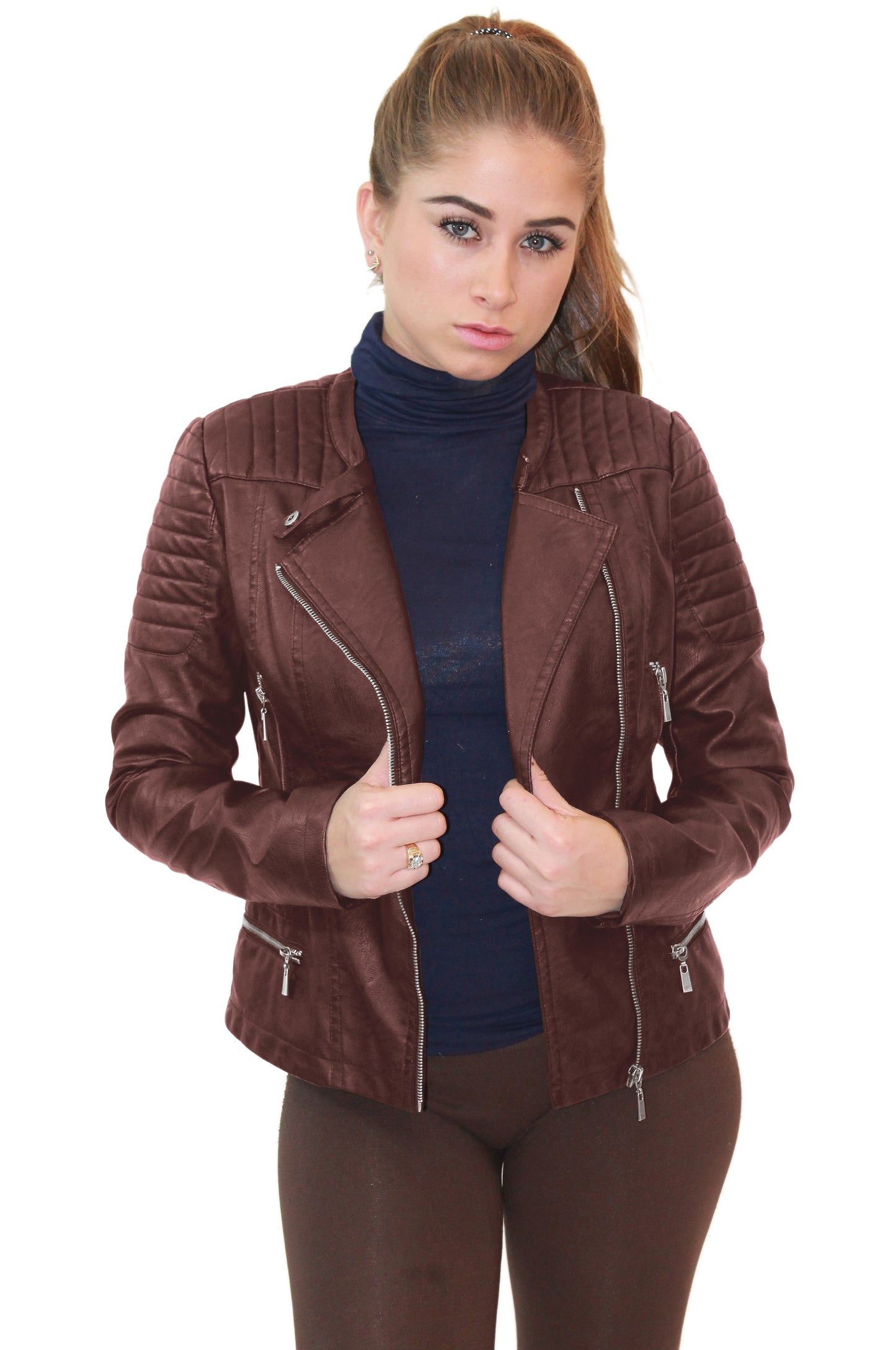 Women's Plus Faux Leather Moto Biker Jacket