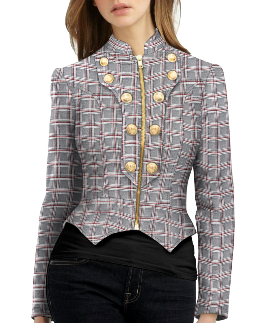Women's Crop Zip-Up Military Blazer