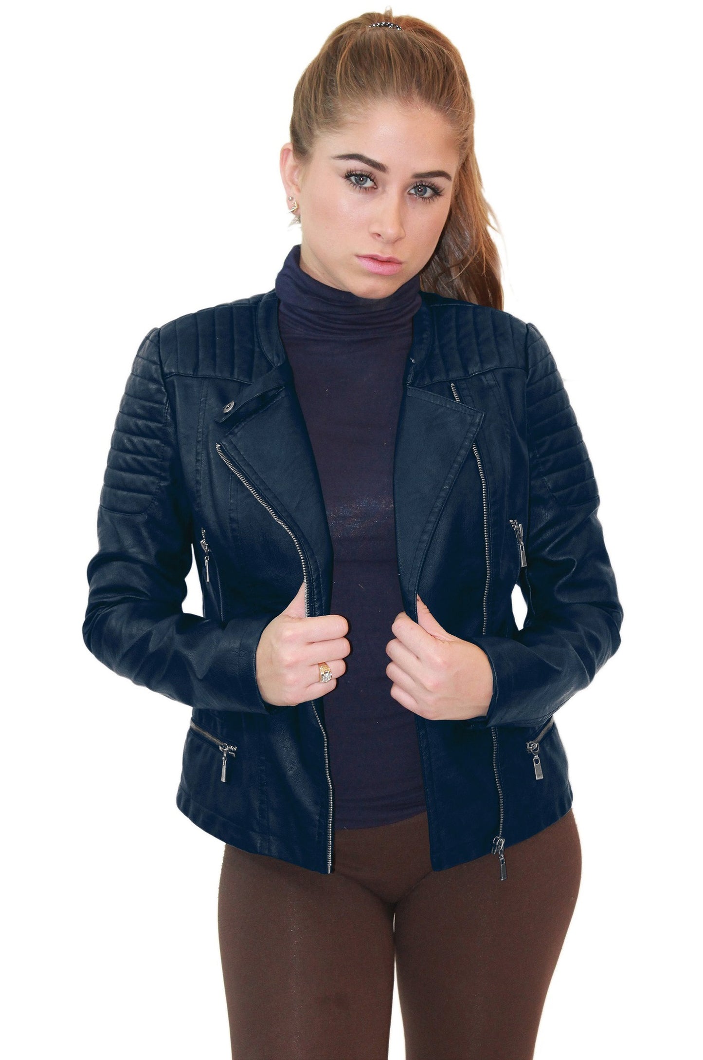 Women's Plus Faux Leather Moto Biker Jacket