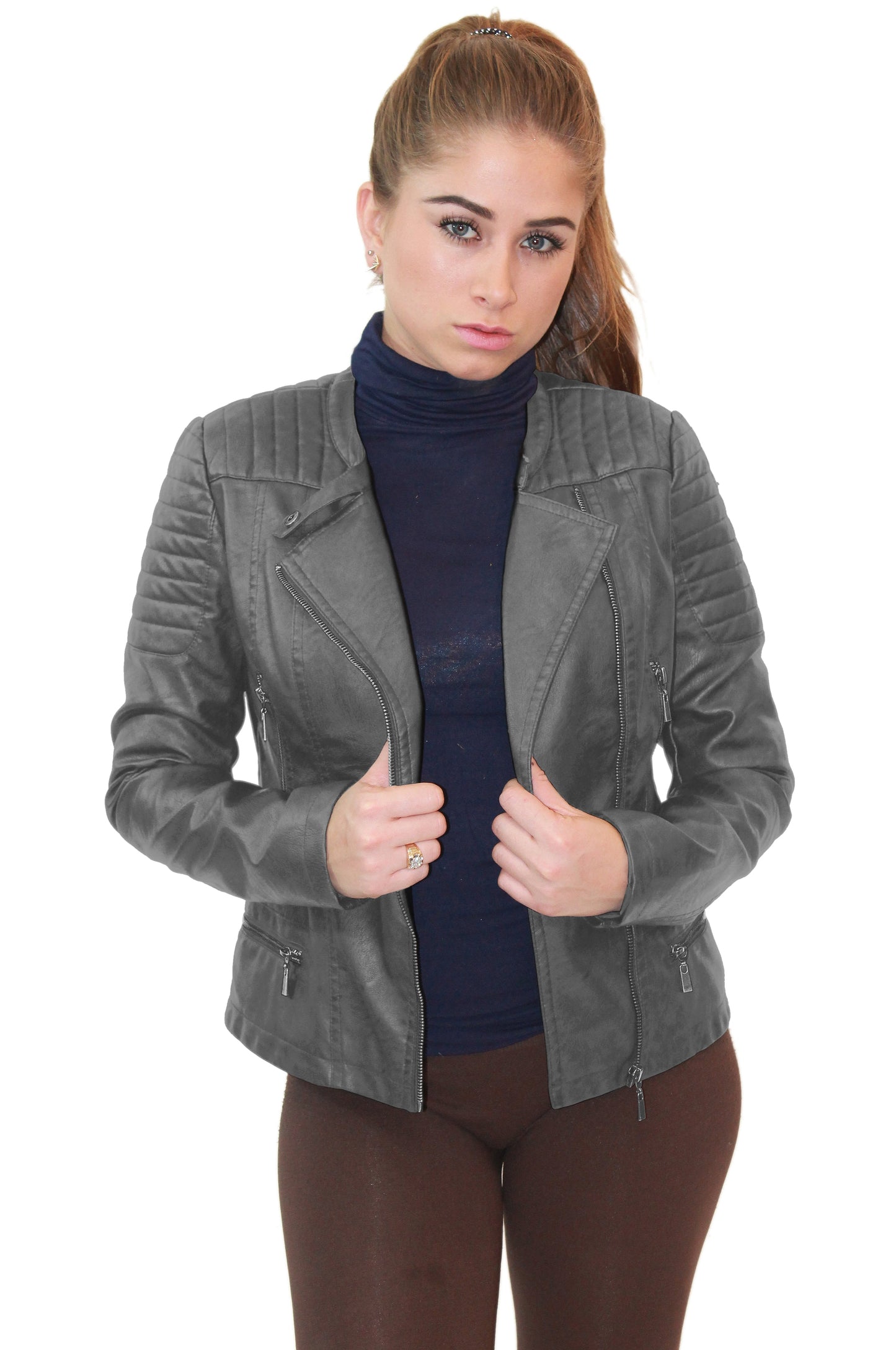 Women's Plus Faux Leather Moto Biker Jacket