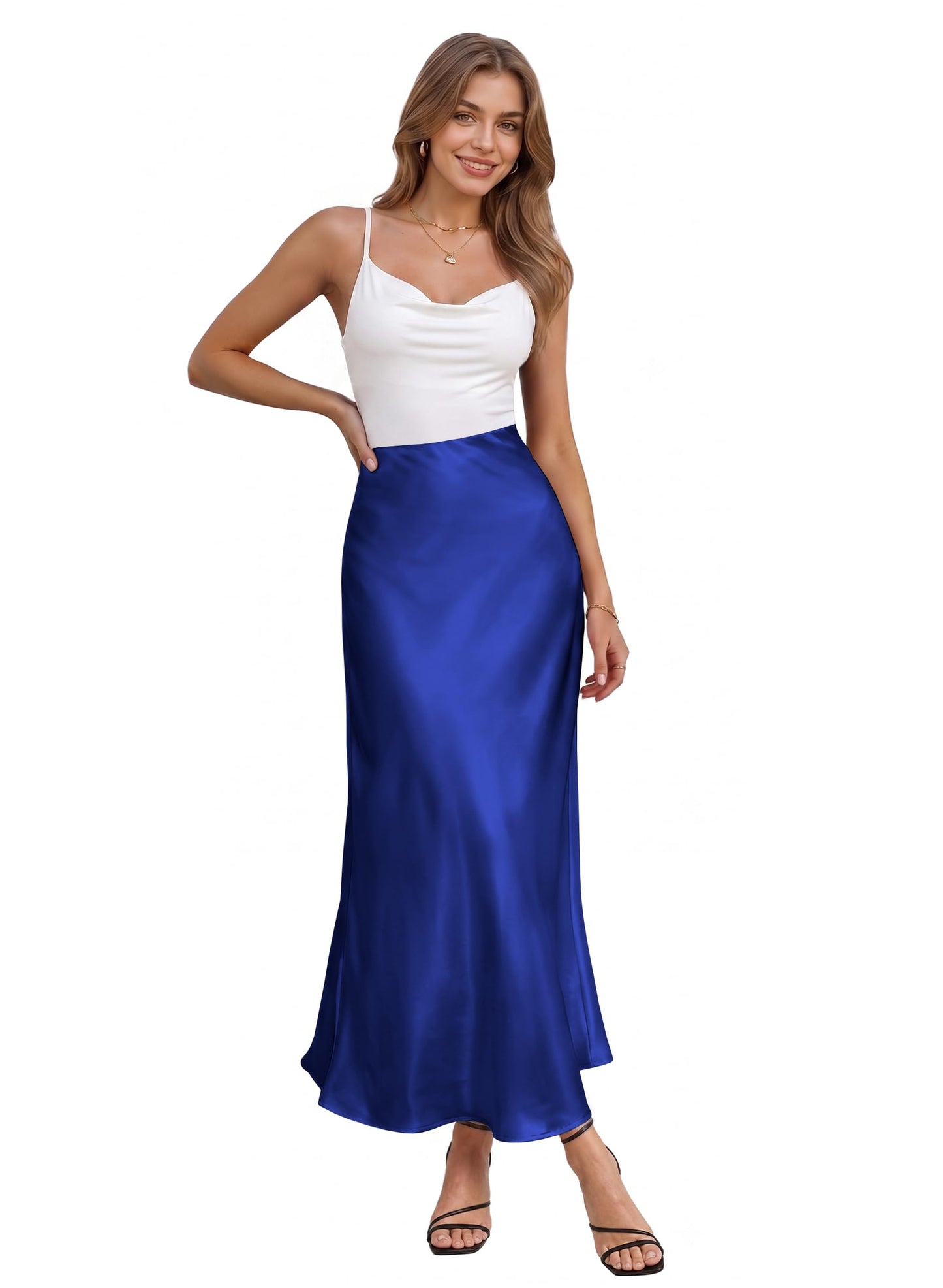 Hybrid & Company Women's High Waist Satin Maxi Skirt