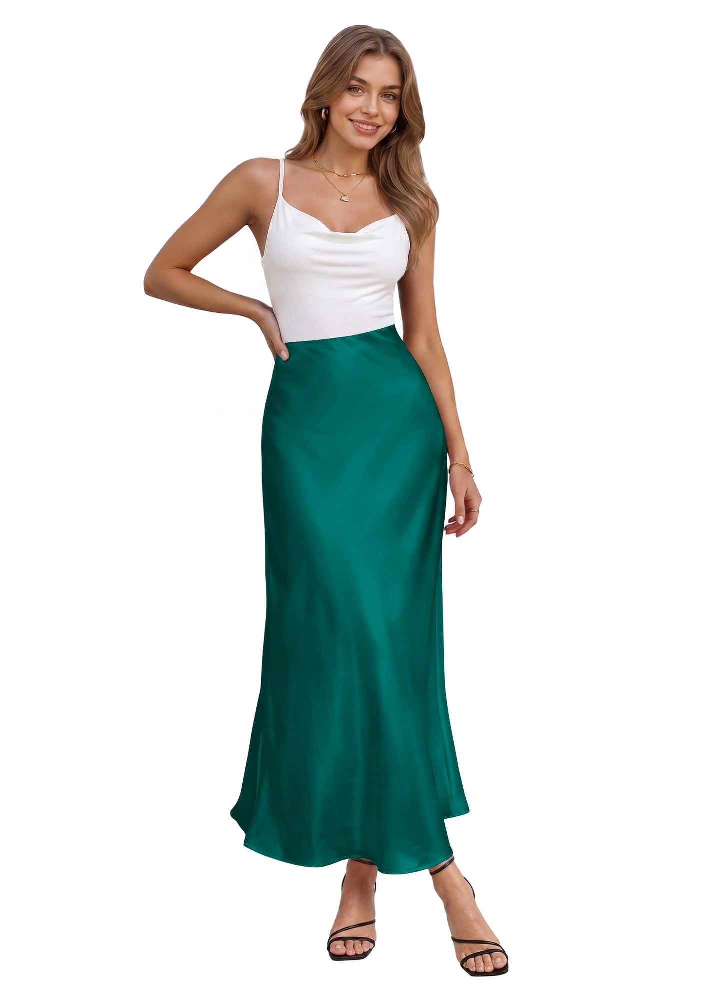 Hybrid & Company Women's High Waist Satin Maxi Skirt