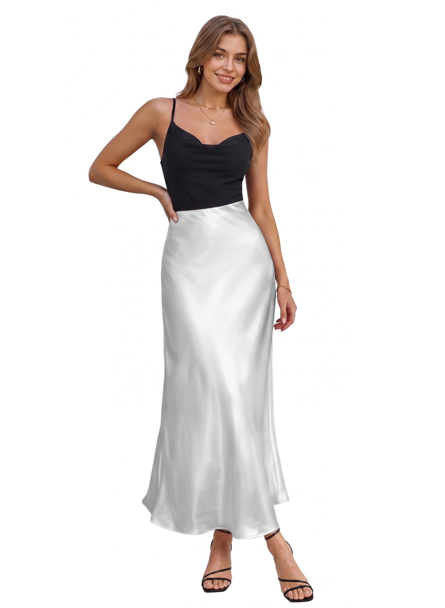 Hybrid & Company Women's High Waist Satin Maxi Skirt