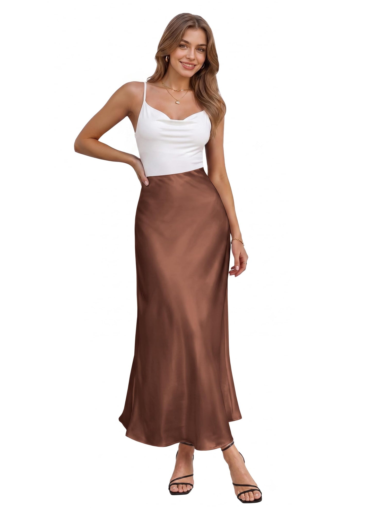 Hybrid & Company Women's High Waist Satin Maxi Skirt