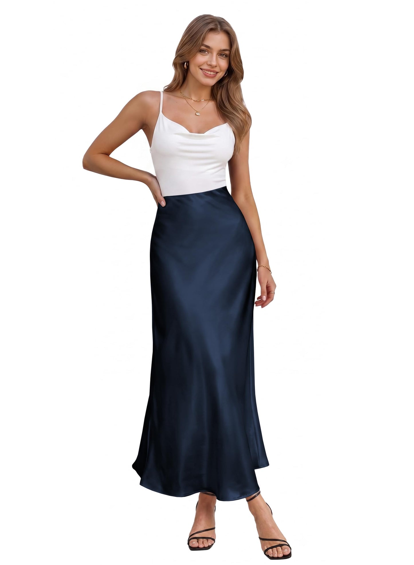 Hybrid & Company Women's High Waist Satin Maxi Skirt