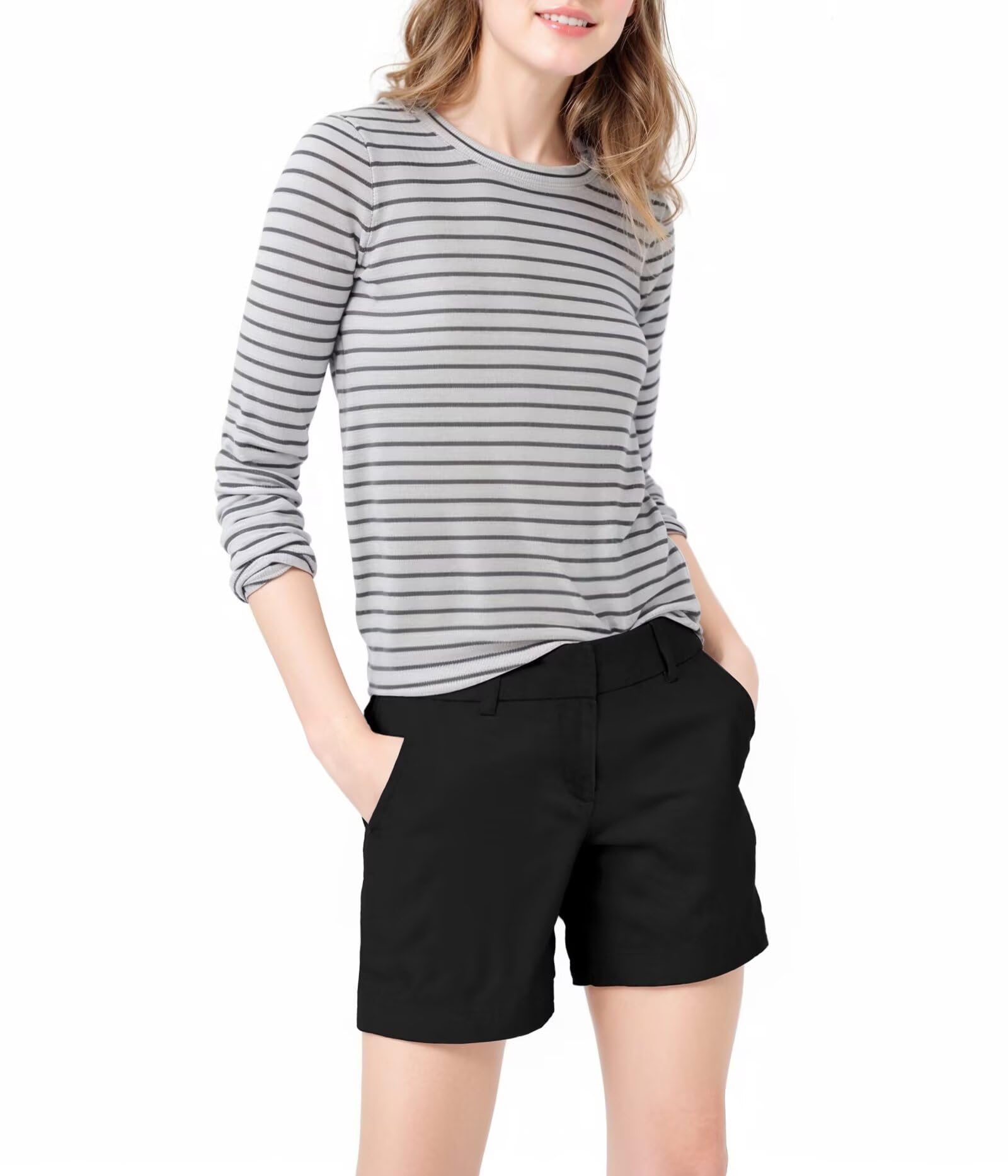 Hybrid & Company Women's Stretch Walking Shorts with Pockets - Black
