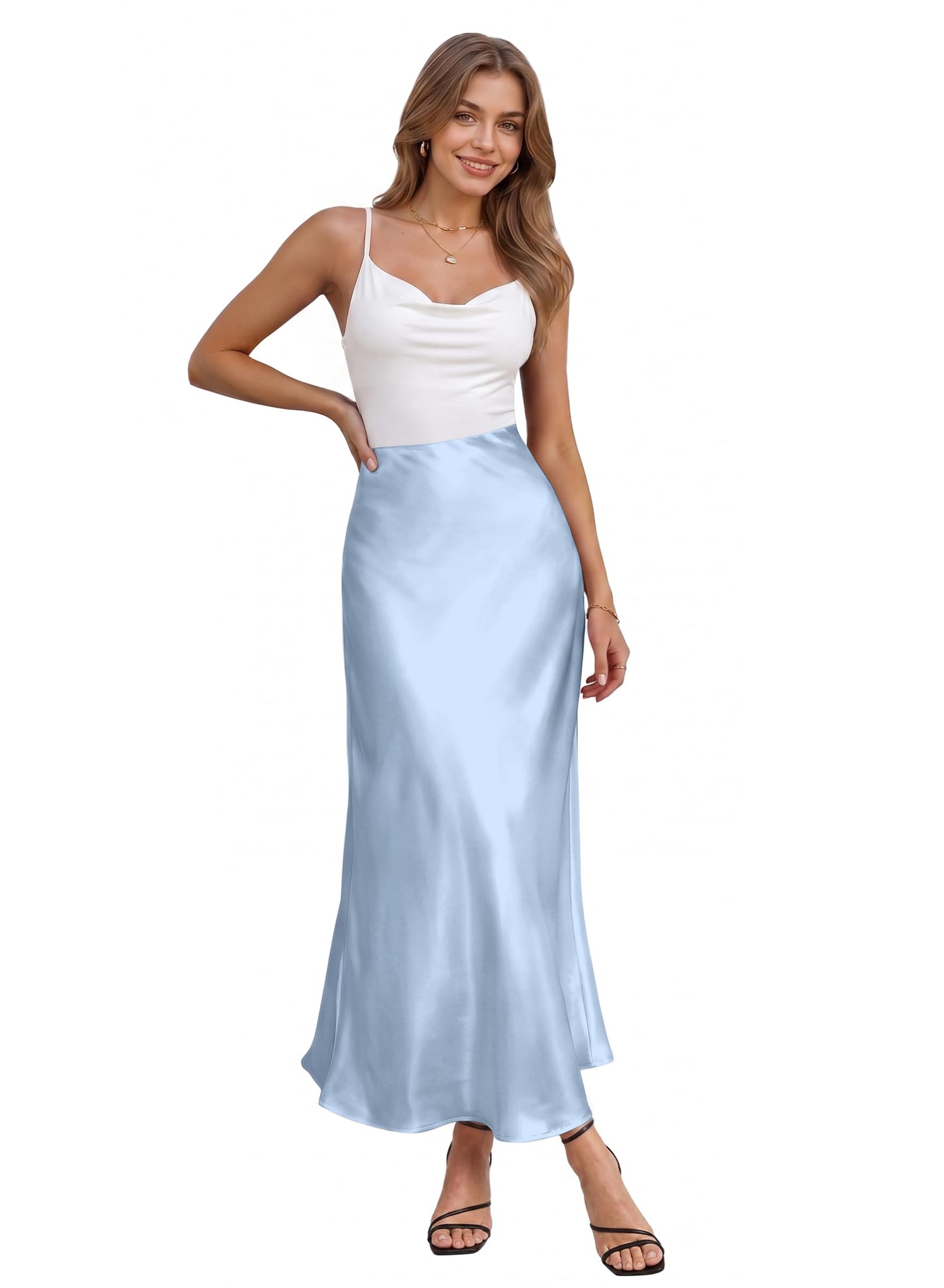 Hybrid & Company Women's High Waist Satin Maxi Skirt
