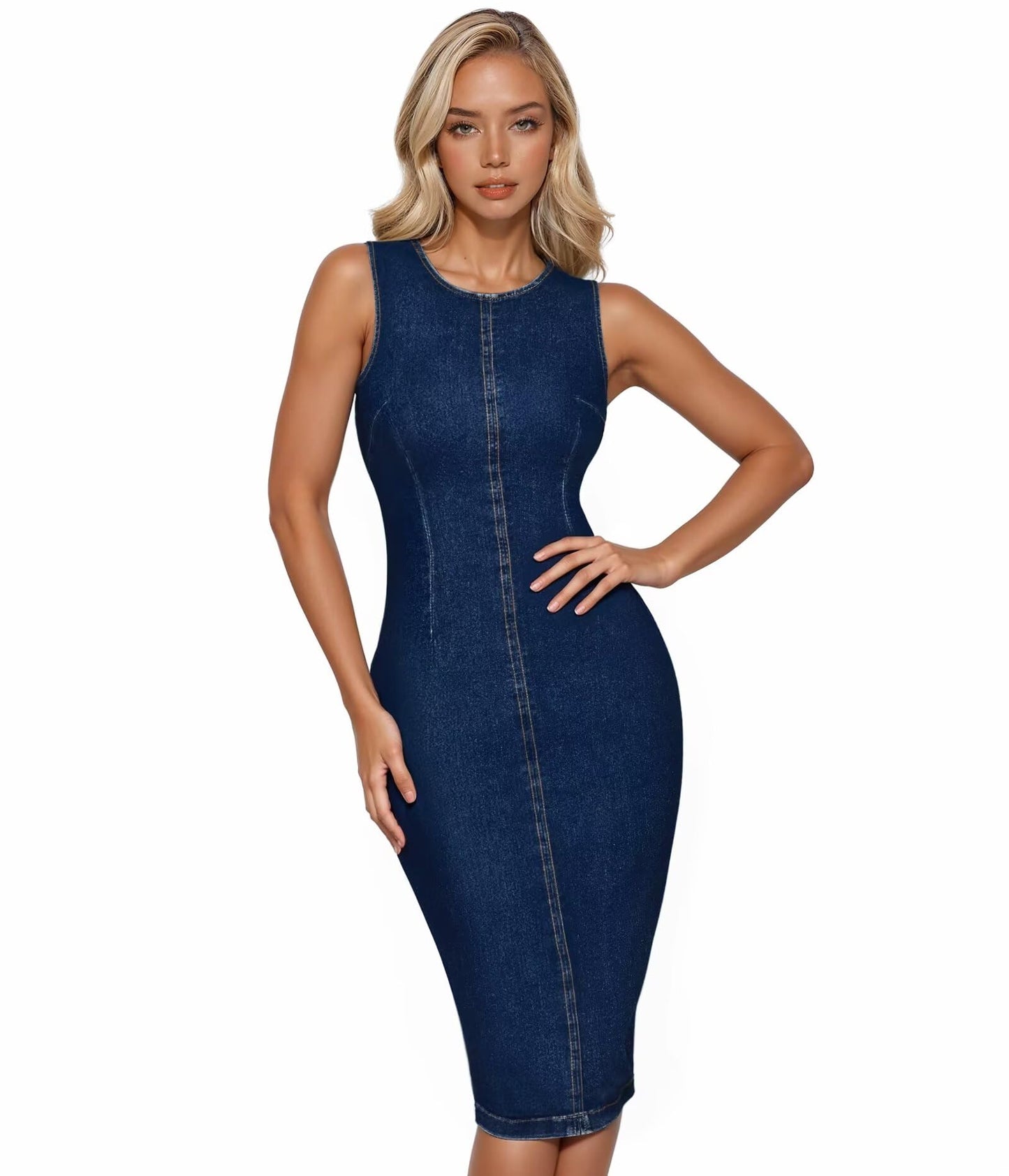 Hybrid & Company Women's Sleeveless Denim Dress