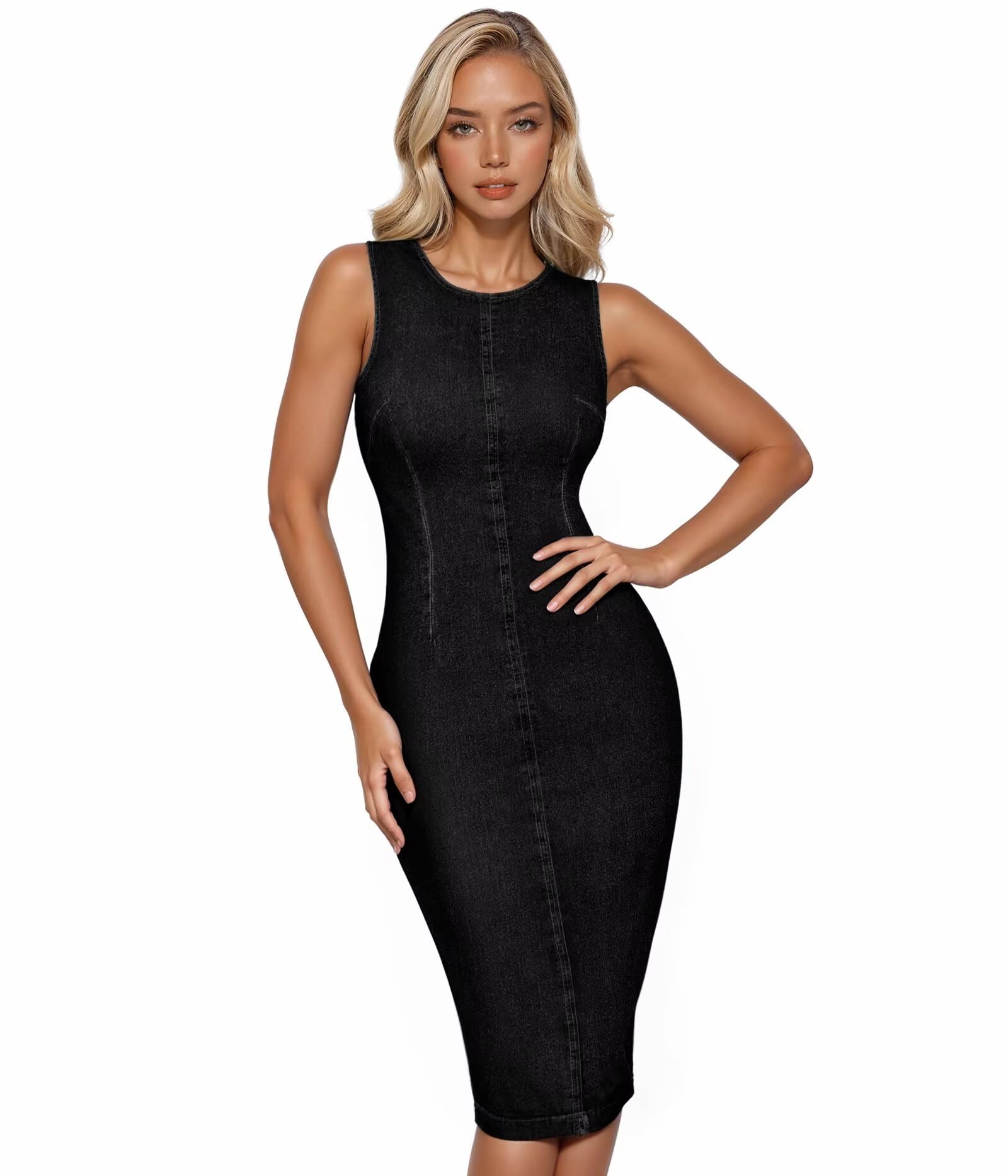 Hybrid & Company Women's Sleeveless Denim Dress - Black