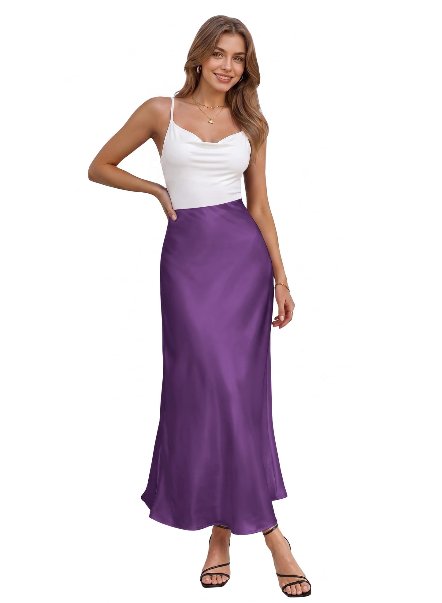 Hybrid & Company Women's High Waist Satin Maxi Skirt