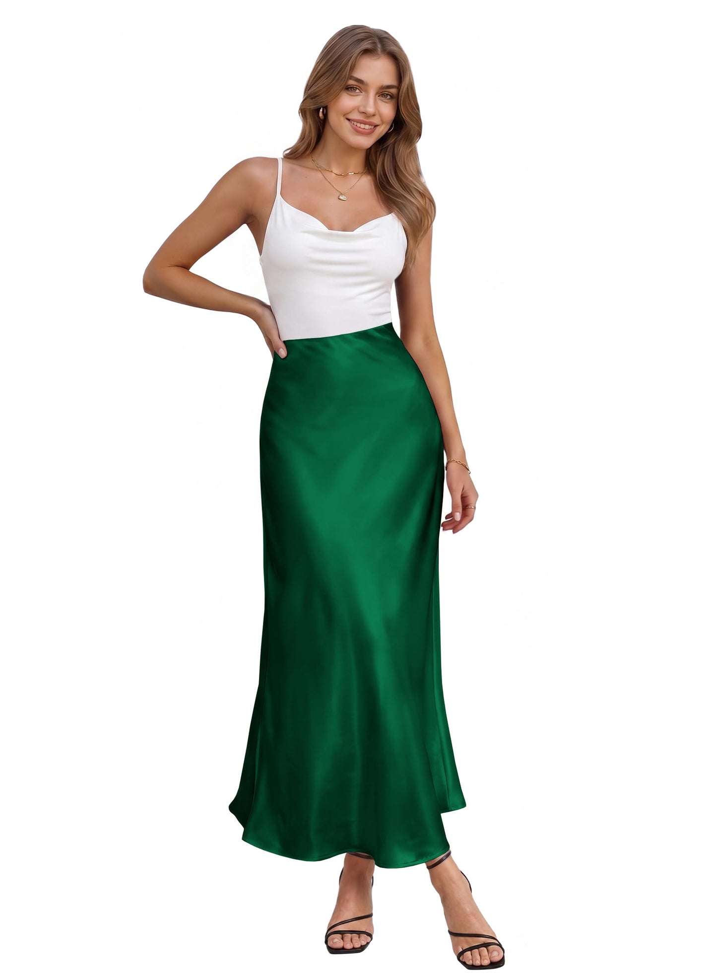 Hybrid & Company Women's High Waist Satin Maxi Skirt