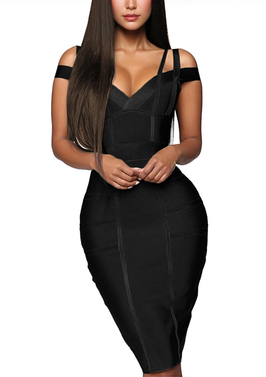 Hybrid & Company Women's Elegant Bandage Dress DRBD132 - Black