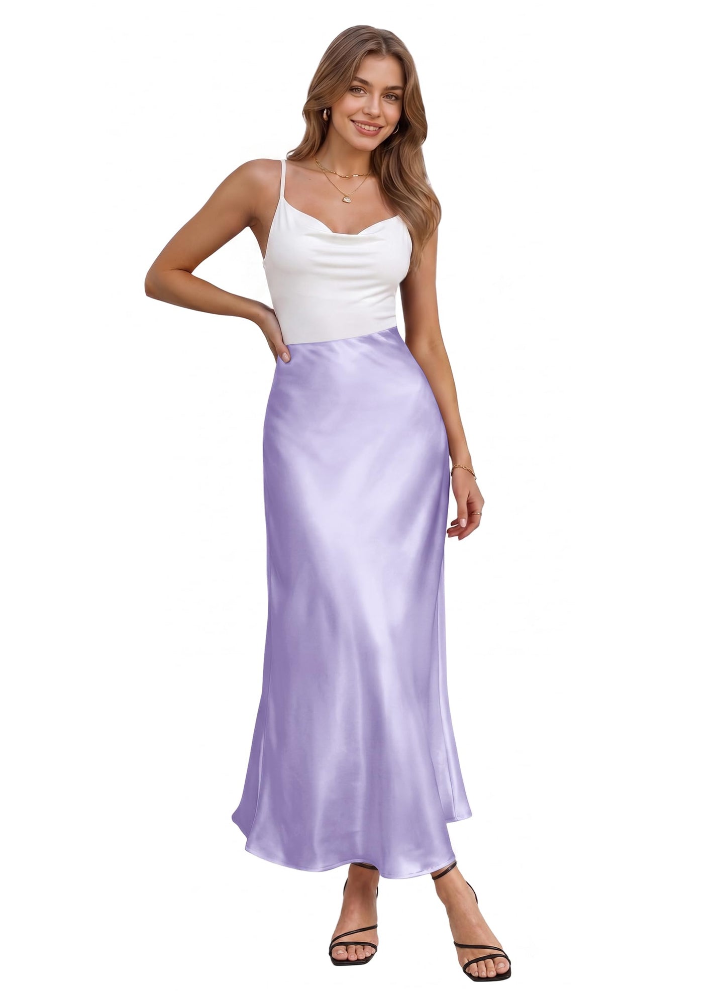 Hybrid & Company Women's High Waist Satin Maxi Skirt