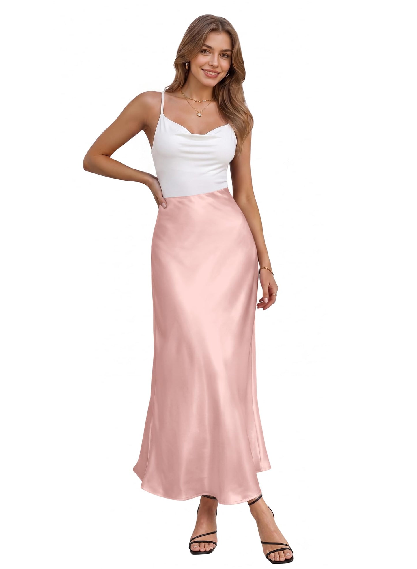Hybrid & Company Women's High Waist Satin Maxi Skirt