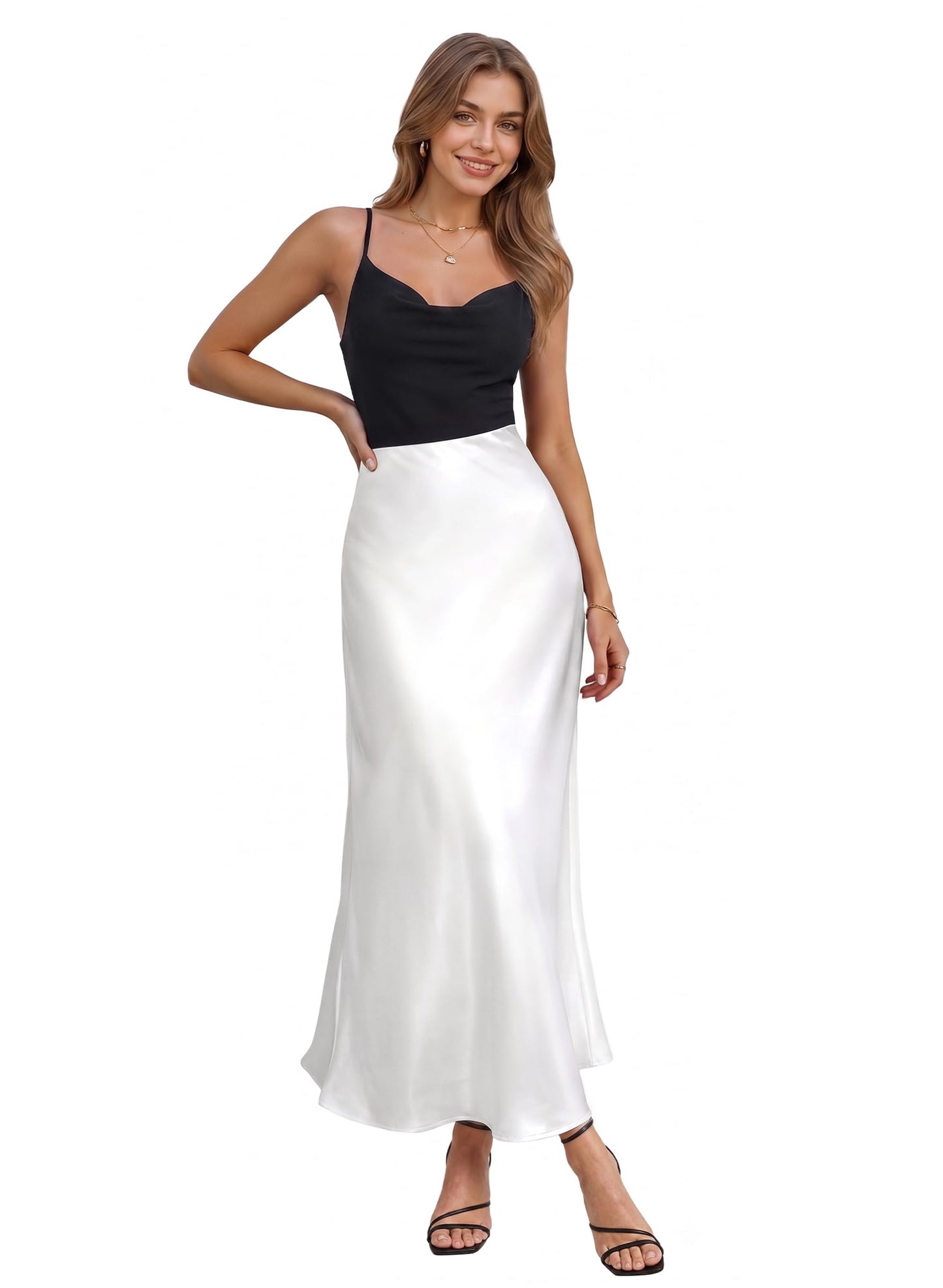 Hybrid & Company Women's High Waist Satin Maxi Skirt