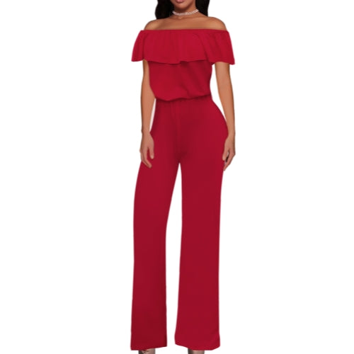 Women's Off Shoulder Camouflage High Waist Wide Leg Jumpsuit