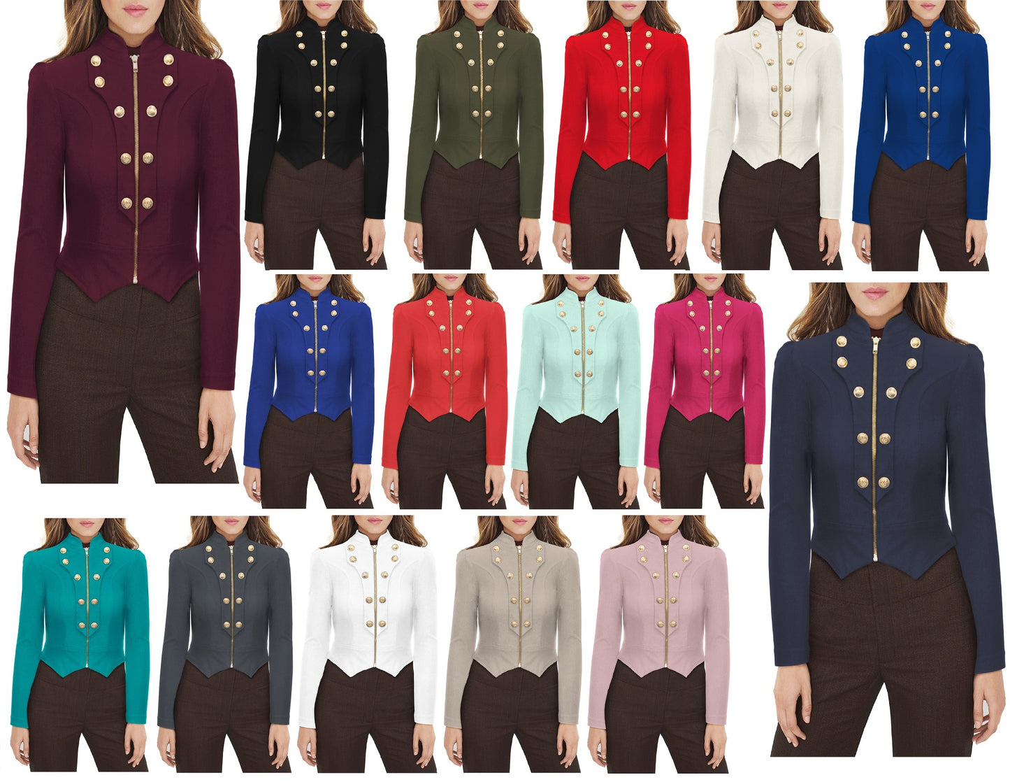 Women's Crop Zip-Up Military Blazer