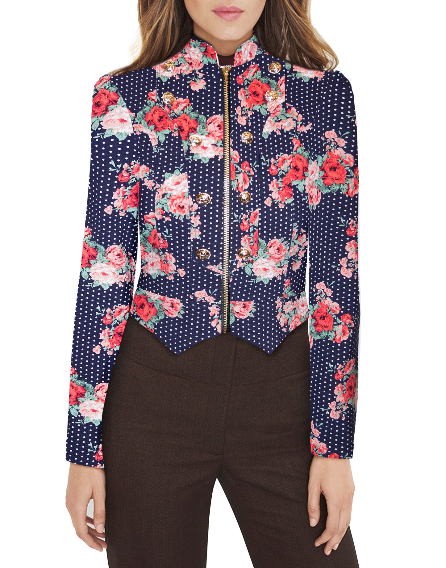Women's Crop Zip-Up Military Blazer
