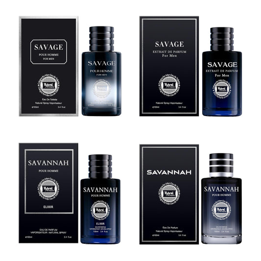 Hybrid & Company Mens 4 PCS Savage,Savannah Pour Homme Eau De Toilette Natural Spray