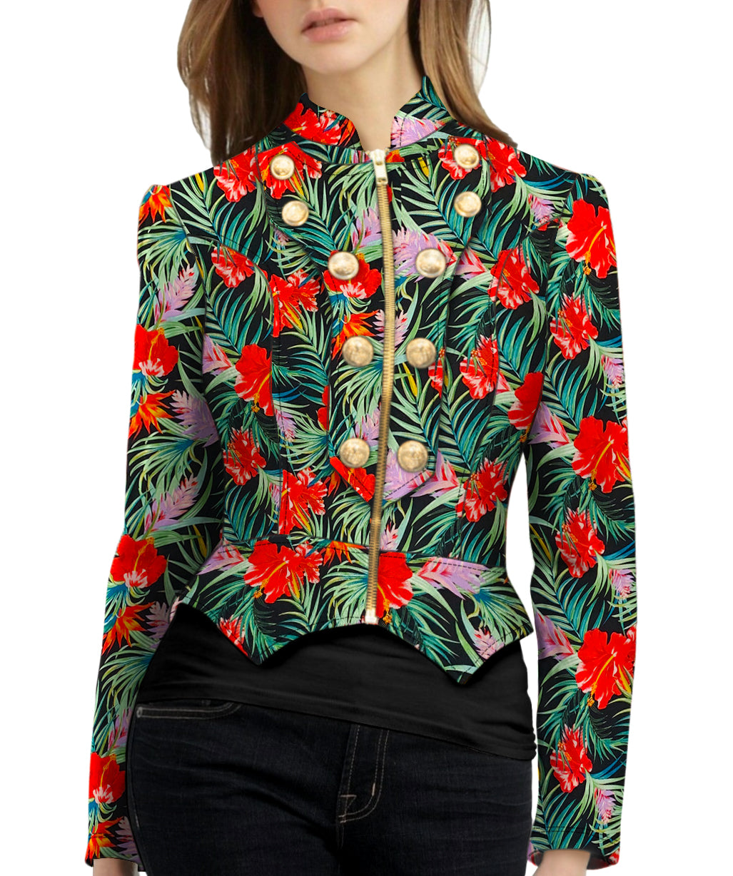 Women's Crop Zip-Up Military Blazer