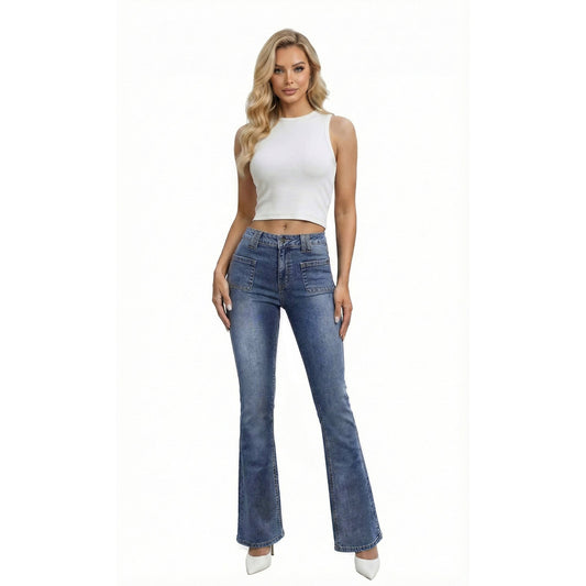 Hybrid & Company Women's Flare Denim Jeans - BLUE