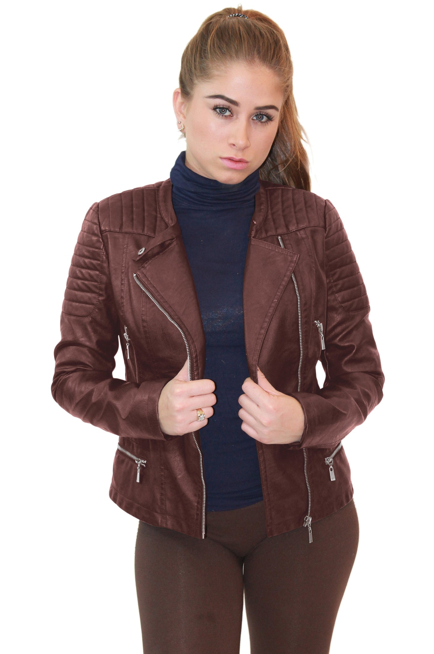 Women's Plus Faux Leather Moto Biker Jacket