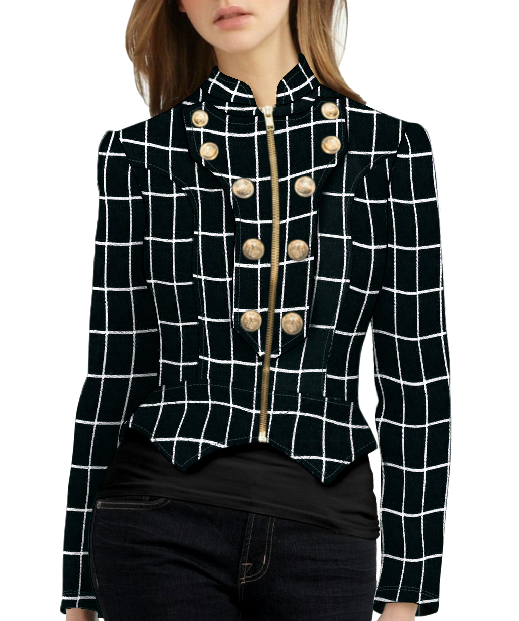 Women's Crop Zip-Up Military Blazer