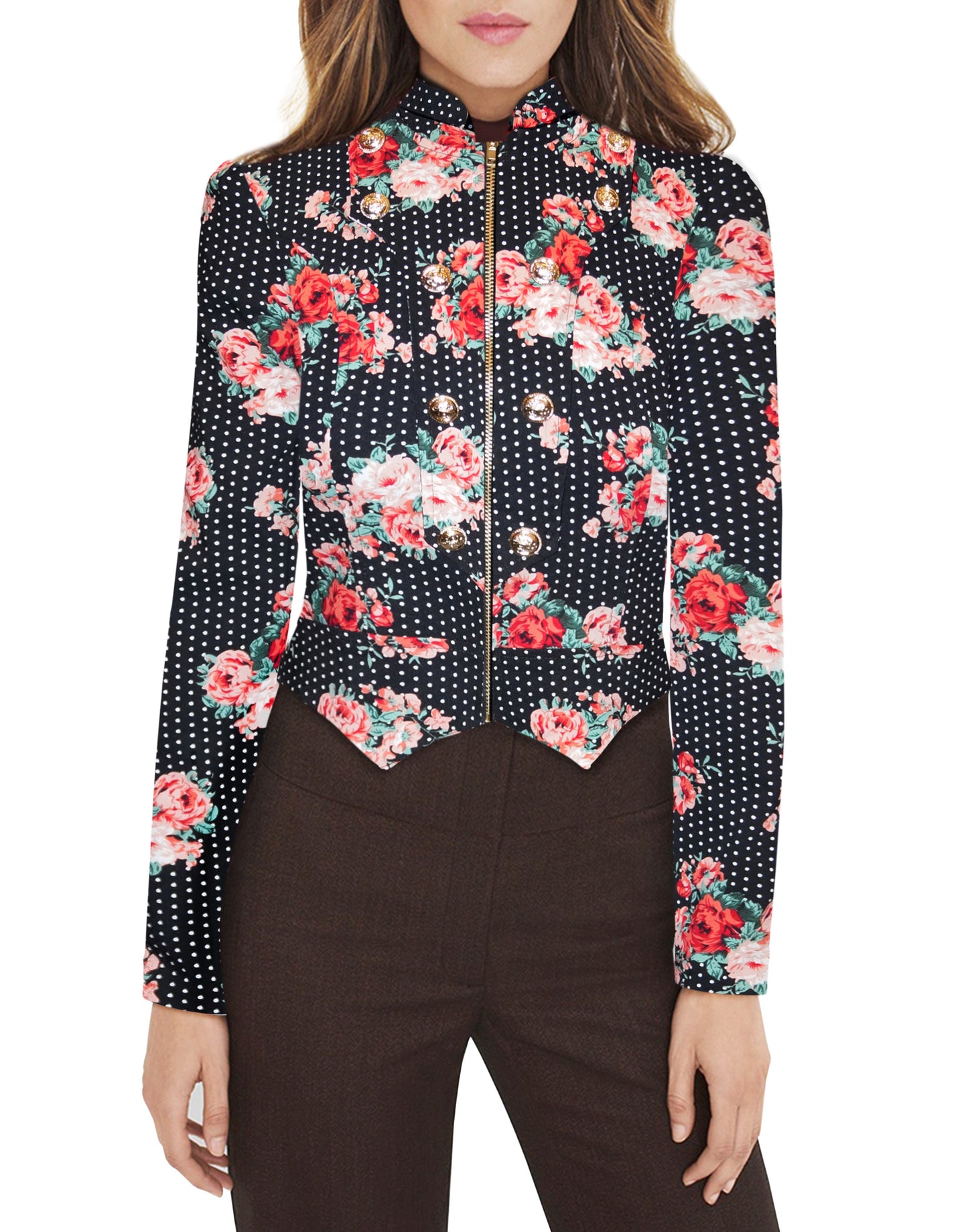 Women's Crop Zip-Up Military Blazer