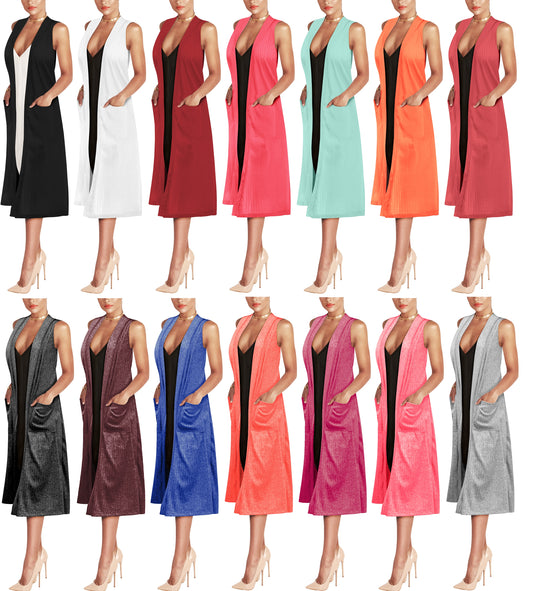 Women's Sleeveless Open Front Drape Cardigan