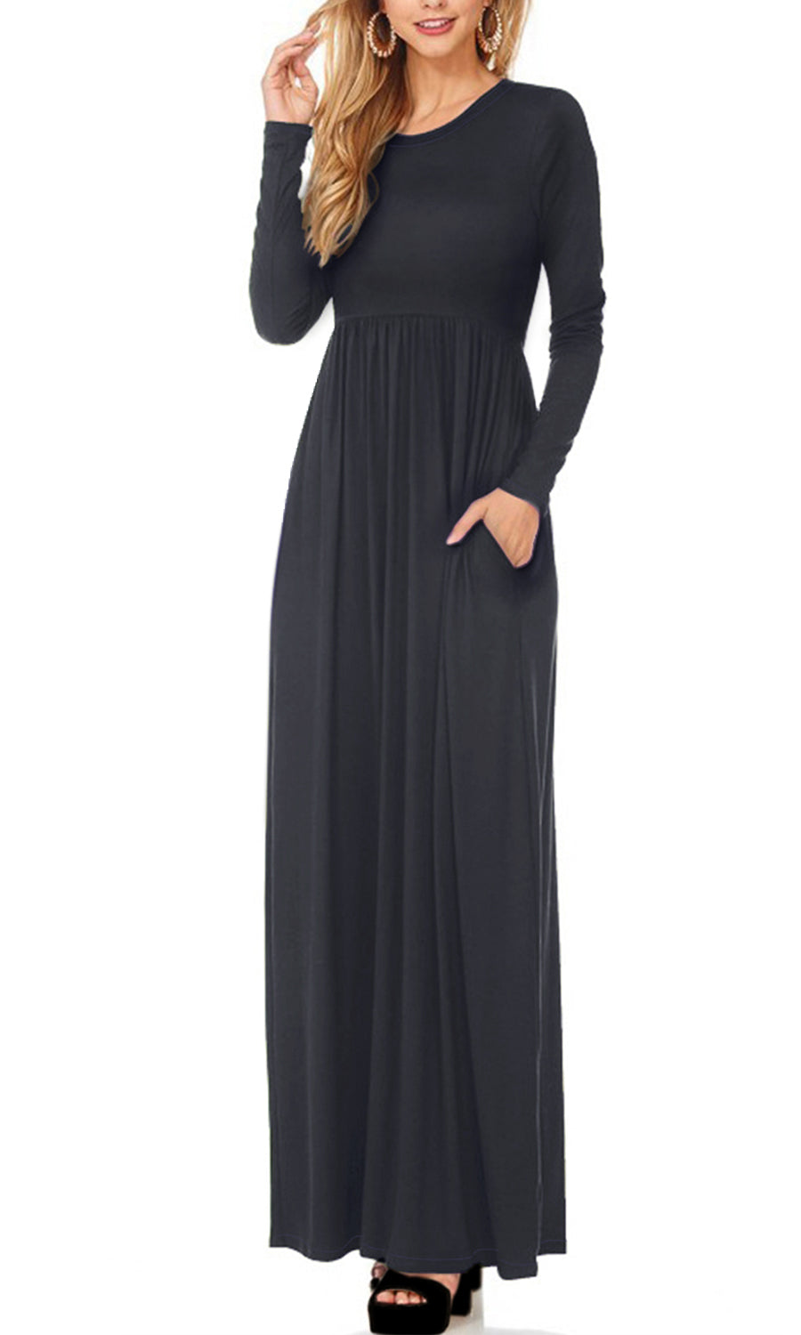 Plus Size Women Long Sleeve Maternity Casual Maxi Dress