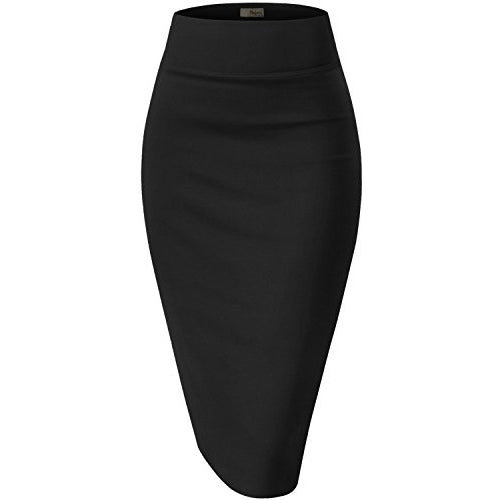 Womens Premium Stretch Office Pencil Skirt KSK45002 BLACK Large